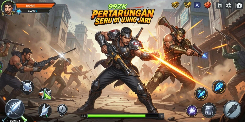 Screenshot 99ZK menampilkan aksi pertempuran yang mendebarkan.