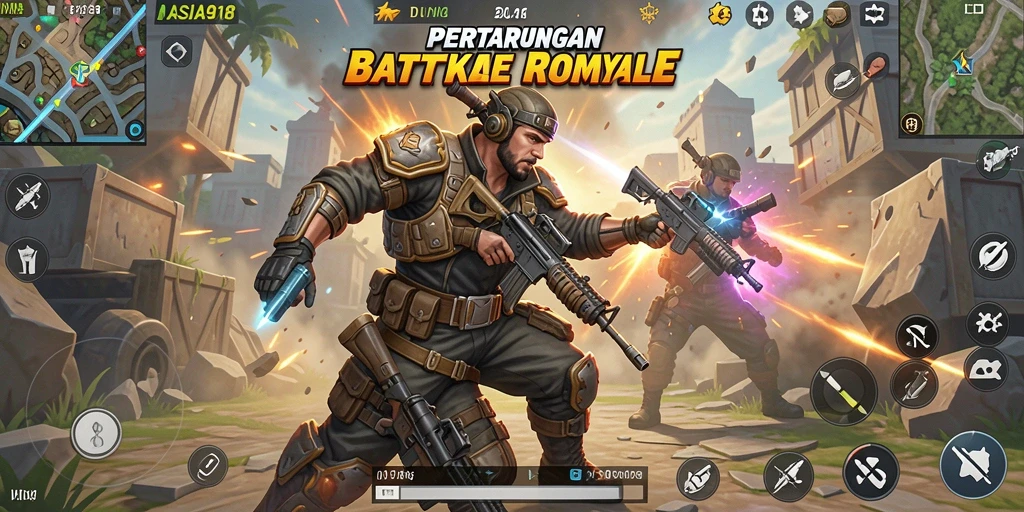 Tampilan gameplay ASIA918 dengan serangan mendebarkan dalam Battle Royale.