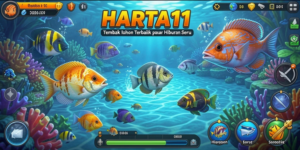 Tampilan gameplay HARTA11 yang seru saat menembak ikan.