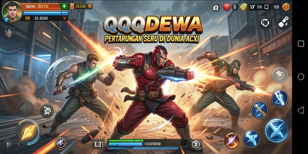 Screenshot utama gameplay QQDEWA menampilkan aksi penuh adrenalin.