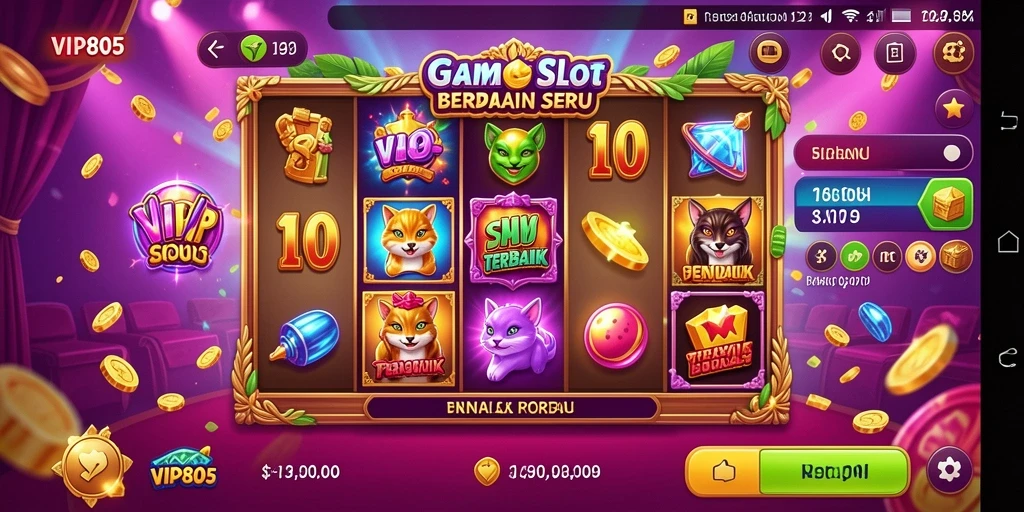 Screenshot utama gameplay Slot VIP805 yang menampilkan putaran menarik.